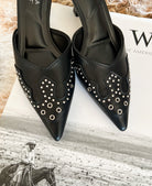 Western Lady Pointed Toe Mule Heels (Black)