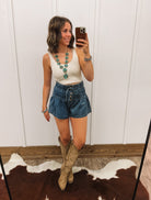 Dark Flared Babe Denim Shorts (8336)