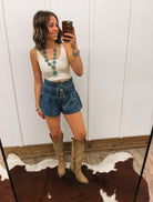 Dark Flared Babe Denim Shorts (8336)