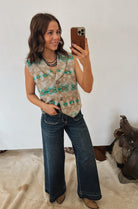 Aztec Button Up Vest Tops - Outwear