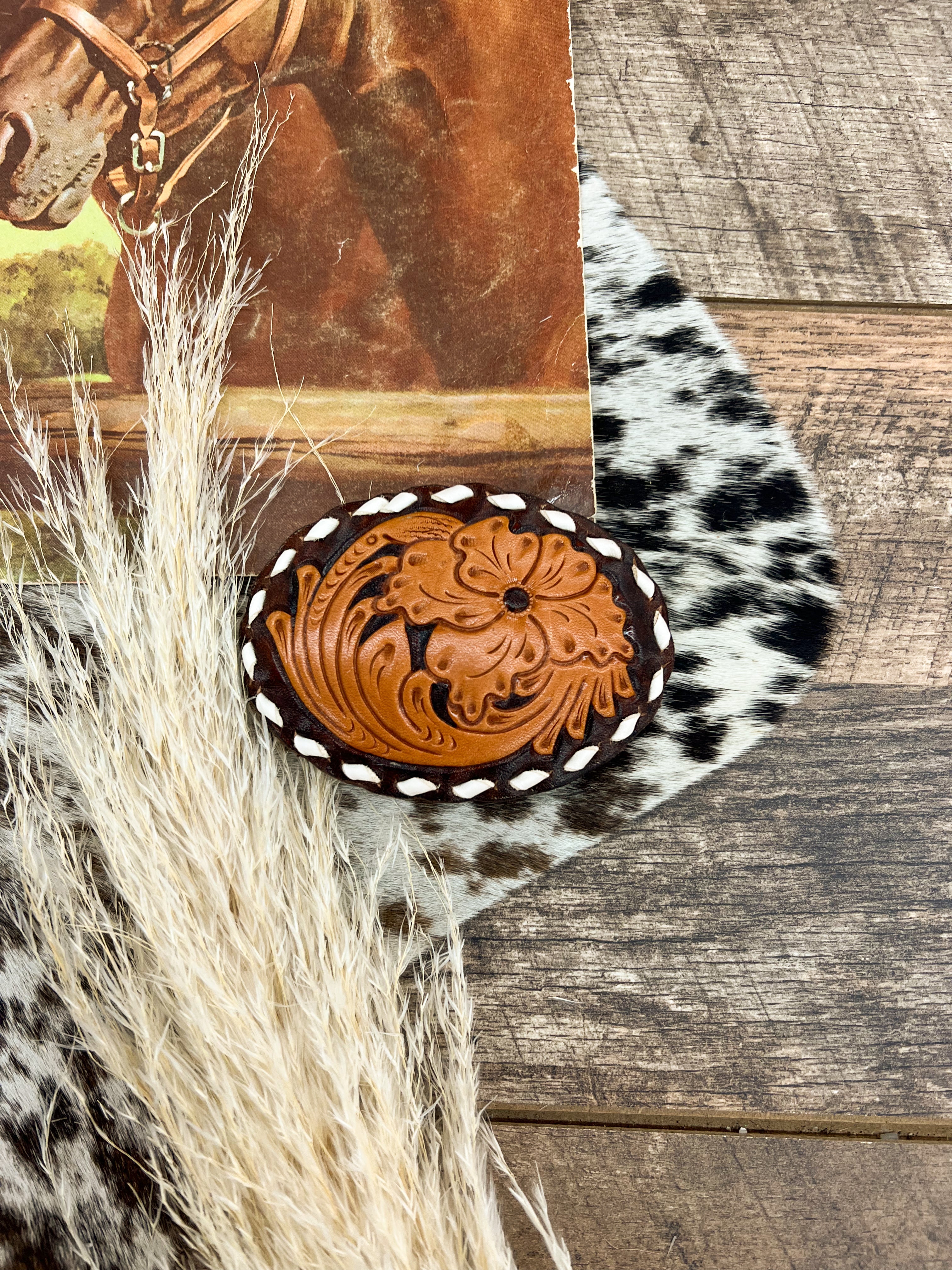 Tooled Leather Belt Buckle