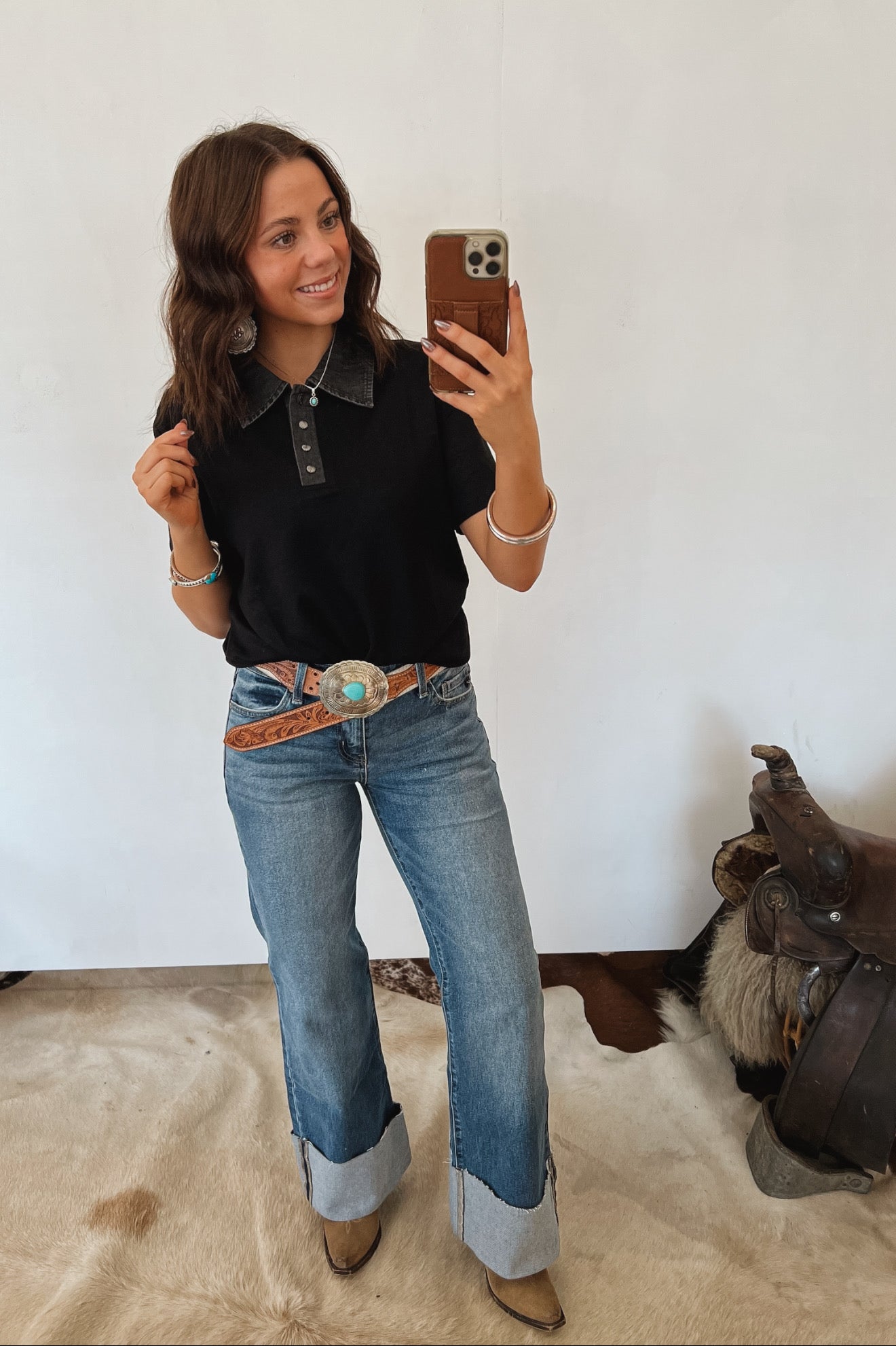 Stevie Button Up Concho Top Top