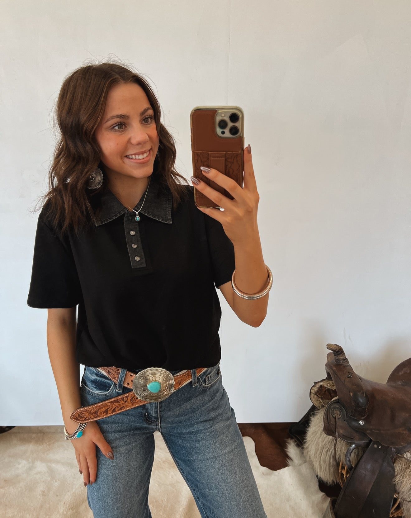 Stevie Button Up Concho Top Top