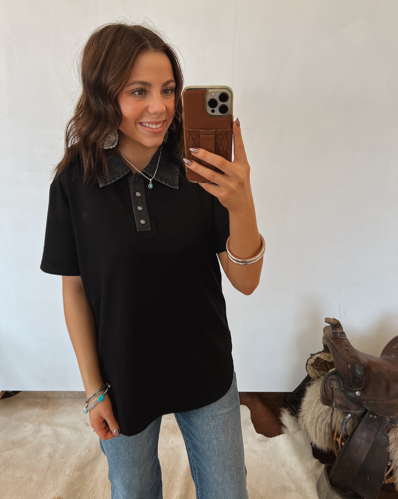 Stevie Button Up Concho Top Top