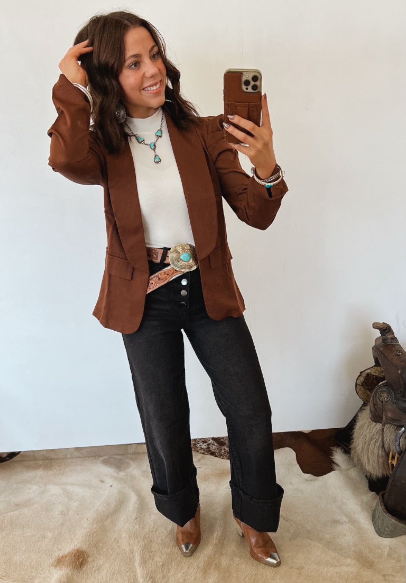 Horse of the West Puff Sleeve Blazer (Cognac)