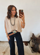 Western Drape Bubble Blouse (Tan)