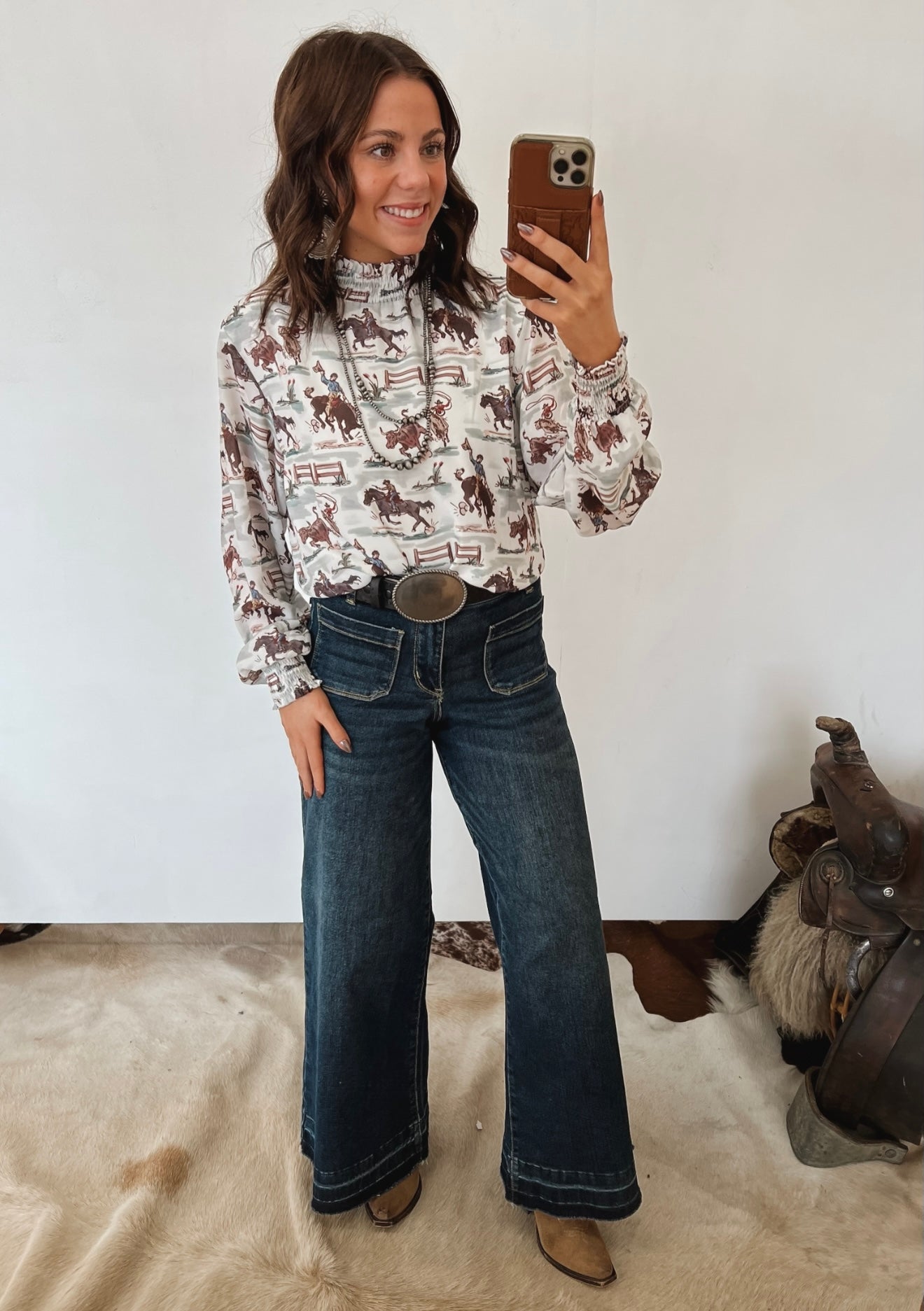 Ole’ West Cowboys Mock Neck Blouse