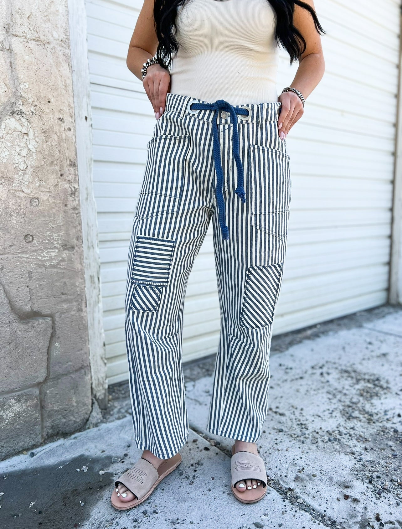 Cowpoke Striped Barrel Denim Tops