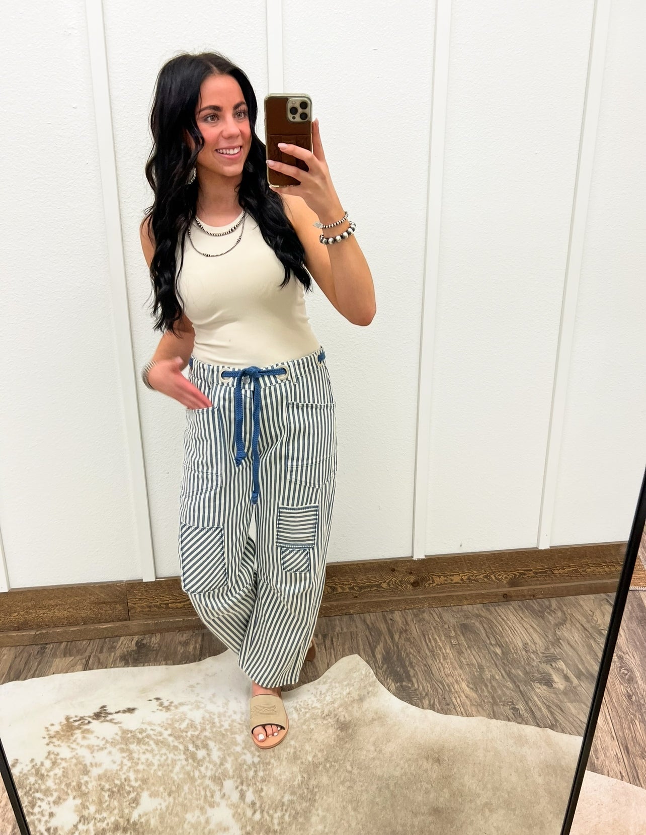 Cowpoke Striped Barrel Denim Tops