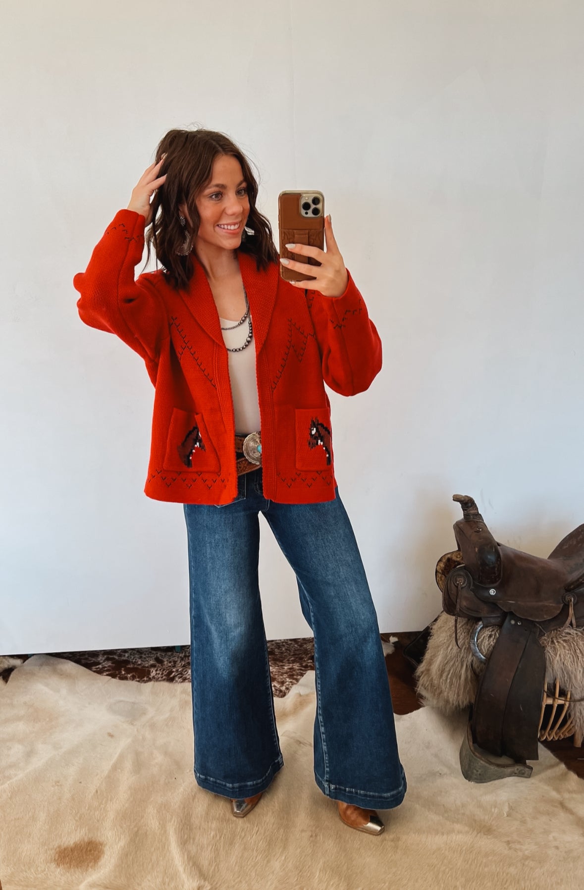 The Wild West Horse Cardigan (red)