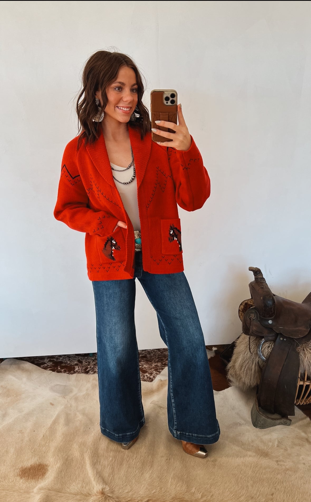 The Wild West Horse Cardigan (red)