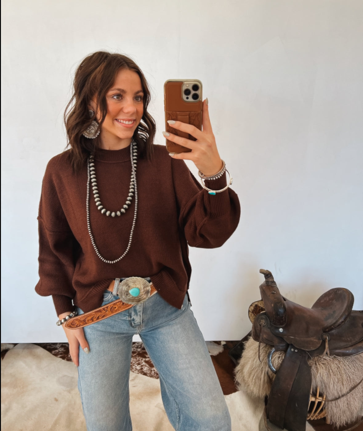 Knit Balloon Sweater (Brown)