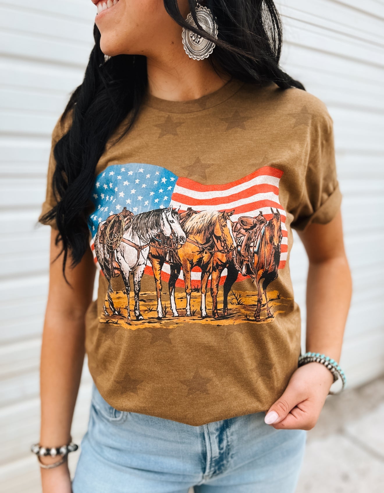 Freedom Horses(no words) Stars Tan Tee