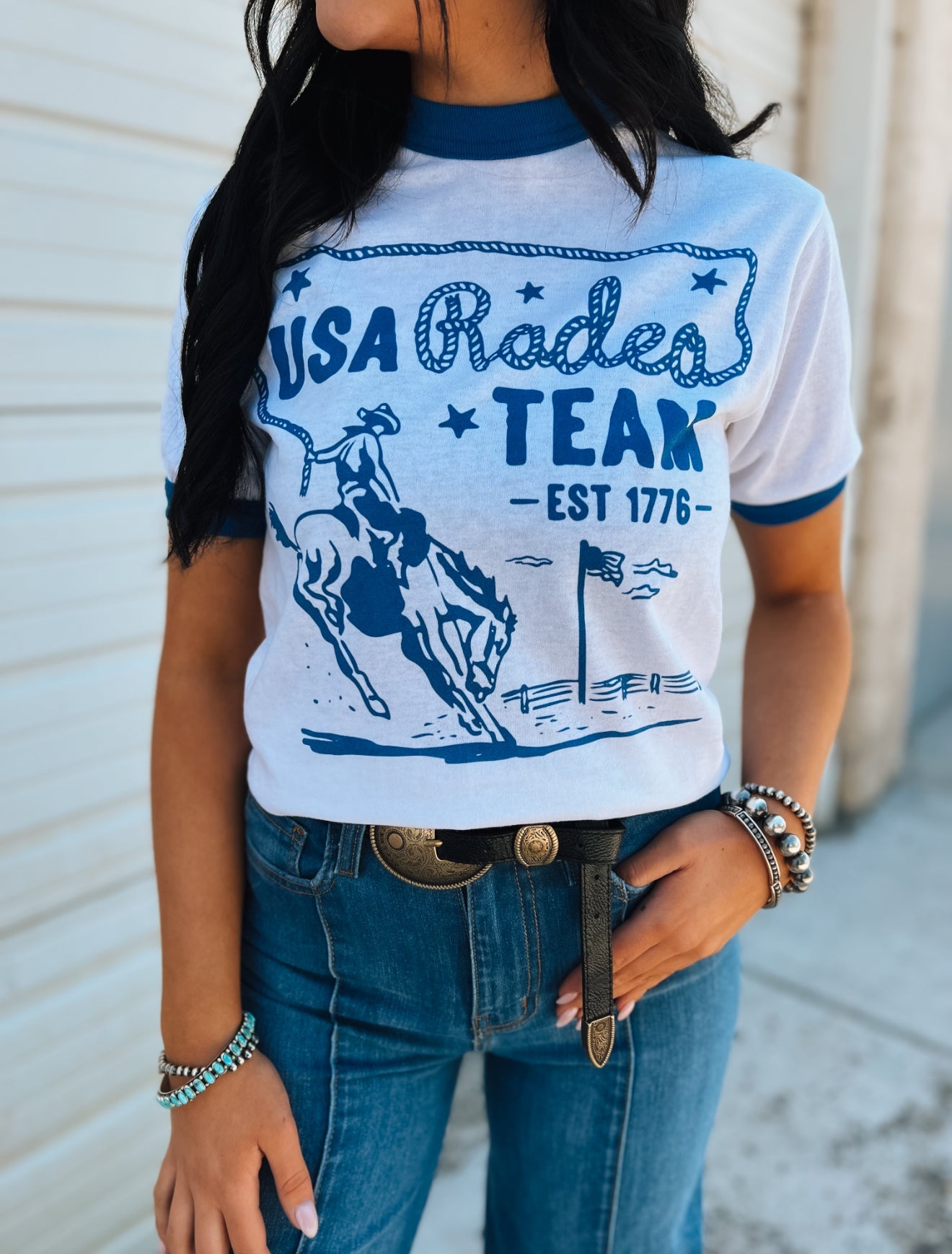 USA Rodeo Team Blue Ringer Tee
