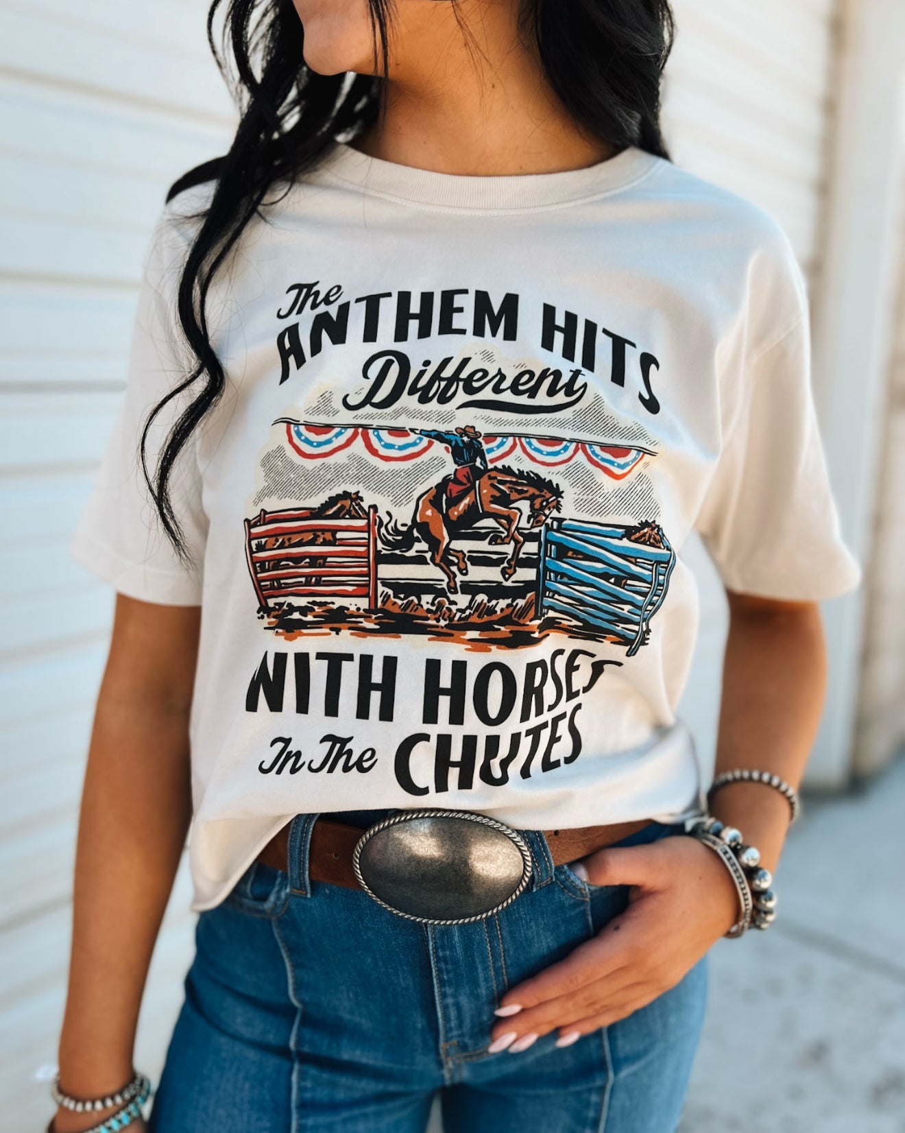 The Anthem Hits Different Semi Crop Tee- Bone