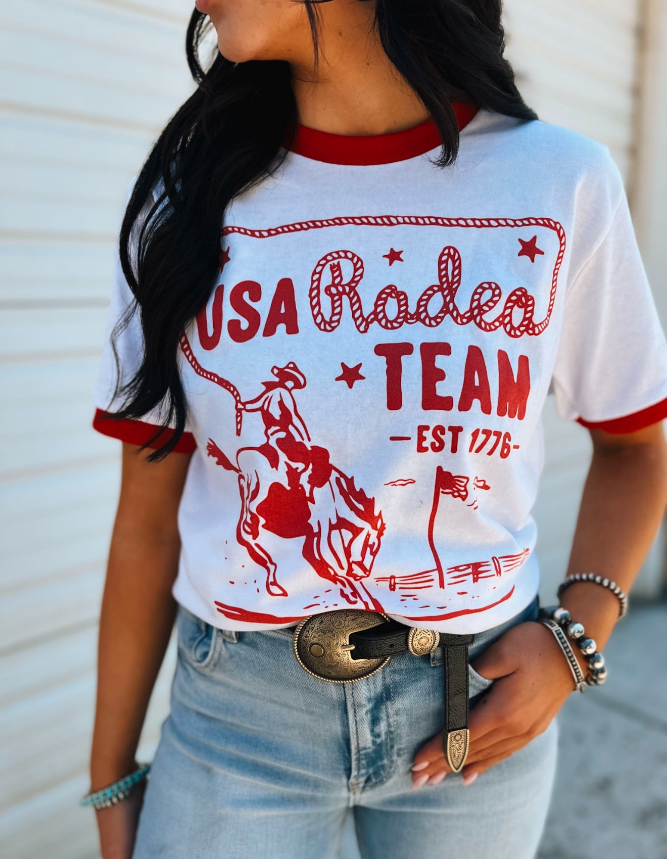 USA Rodeo Team Red Ringer Tee