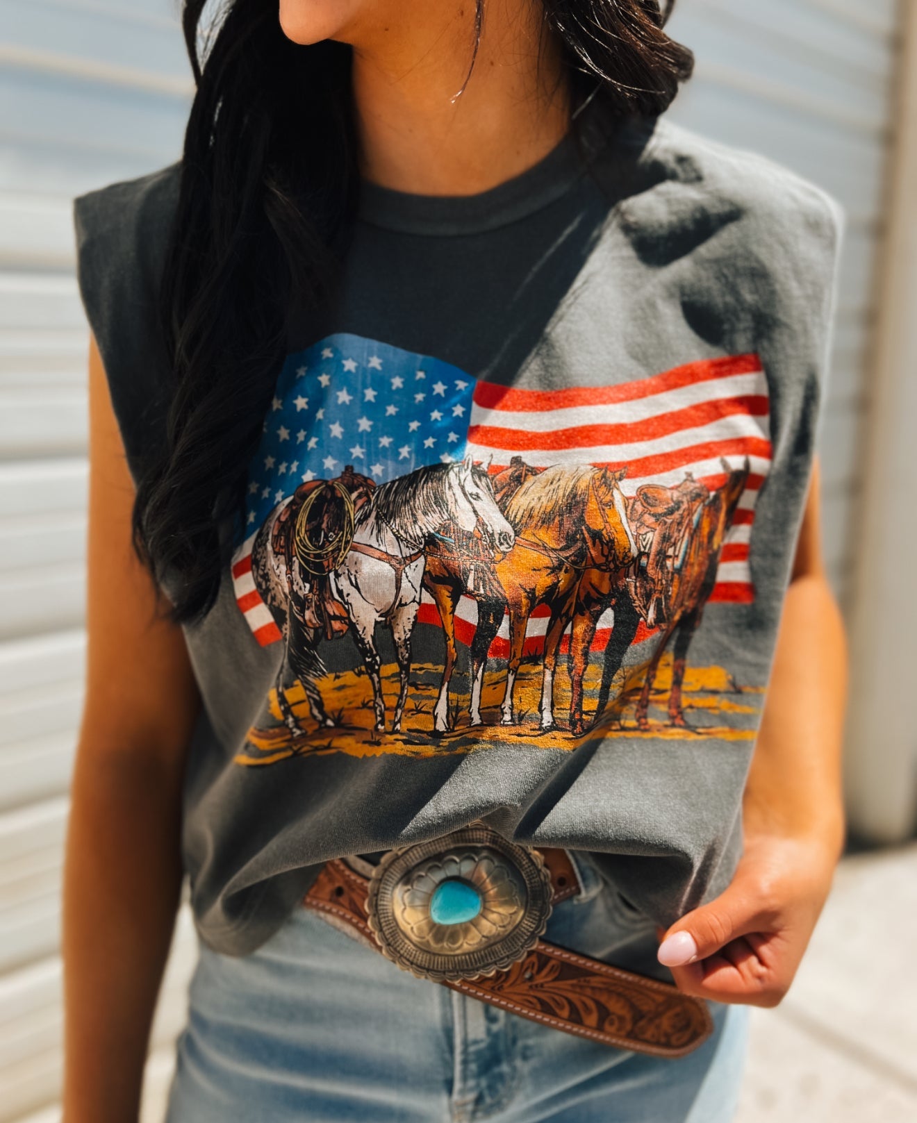 Freedom Horses (no words) Muscle Tank-Faded Black