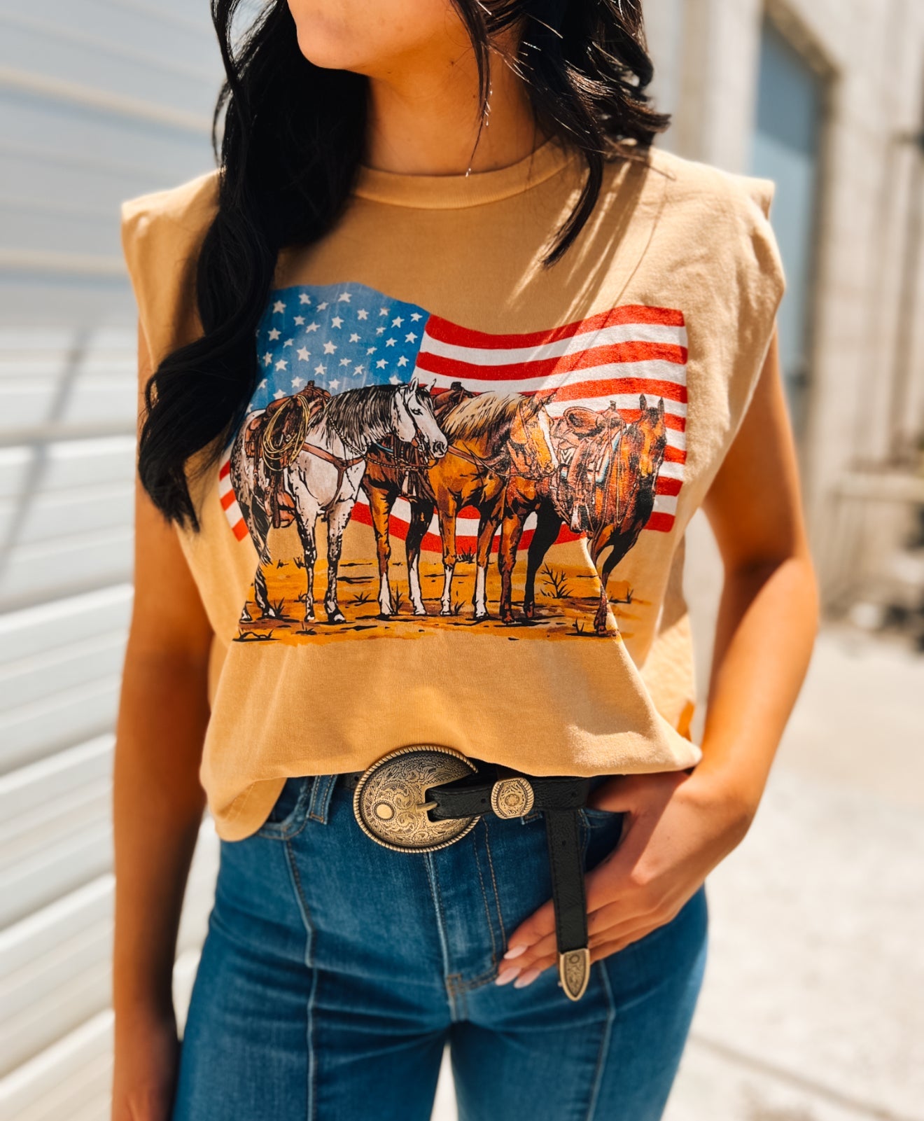 Freedom Horses (no words) Muscle Tank-Faded Mustard
