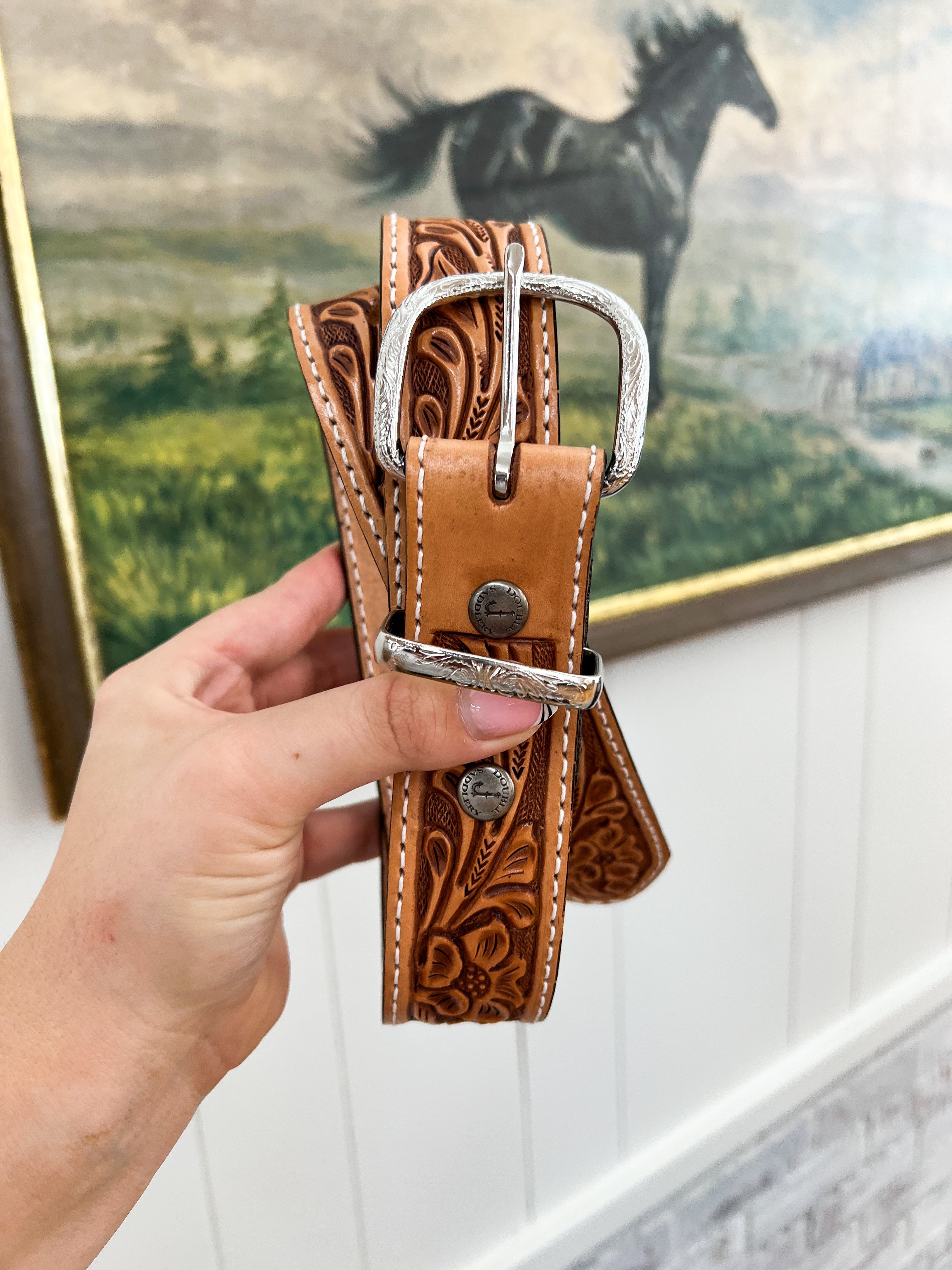 Natural Floral Tooled Belt AD101