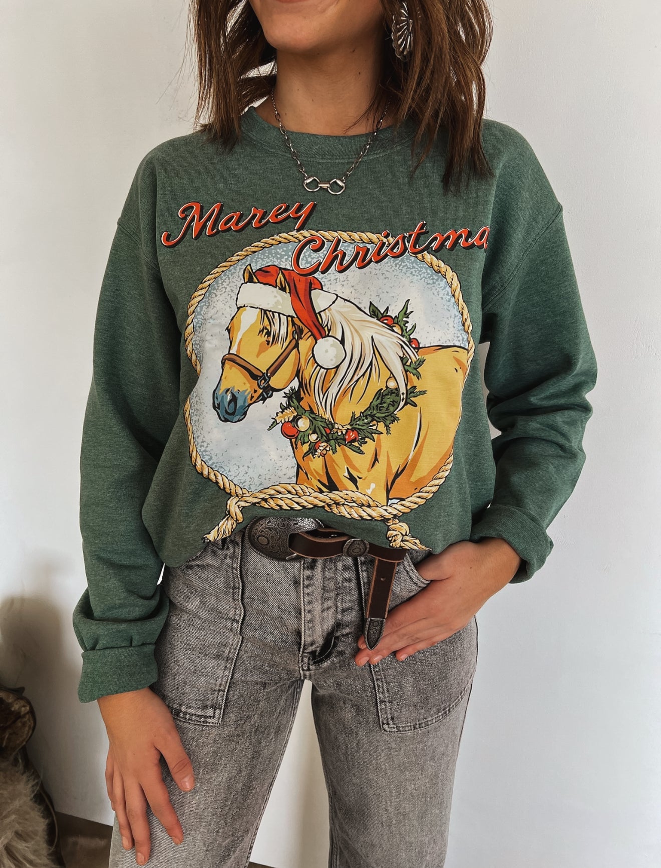 Marey Christmas Sweatshirt or Tee (Heather Green)