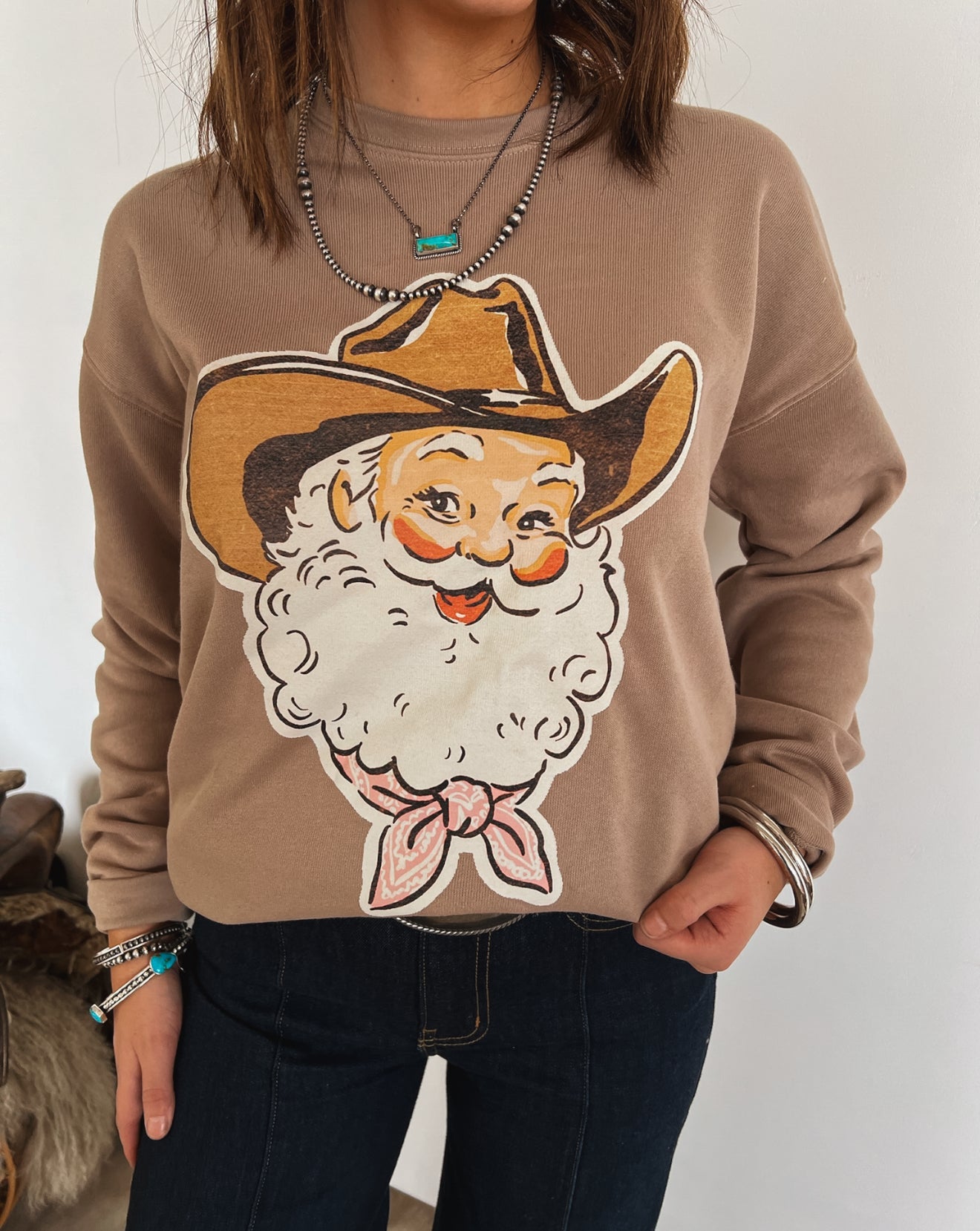 Cowboy Santa Vintage Head Sweatshirt or Tee (mocha)