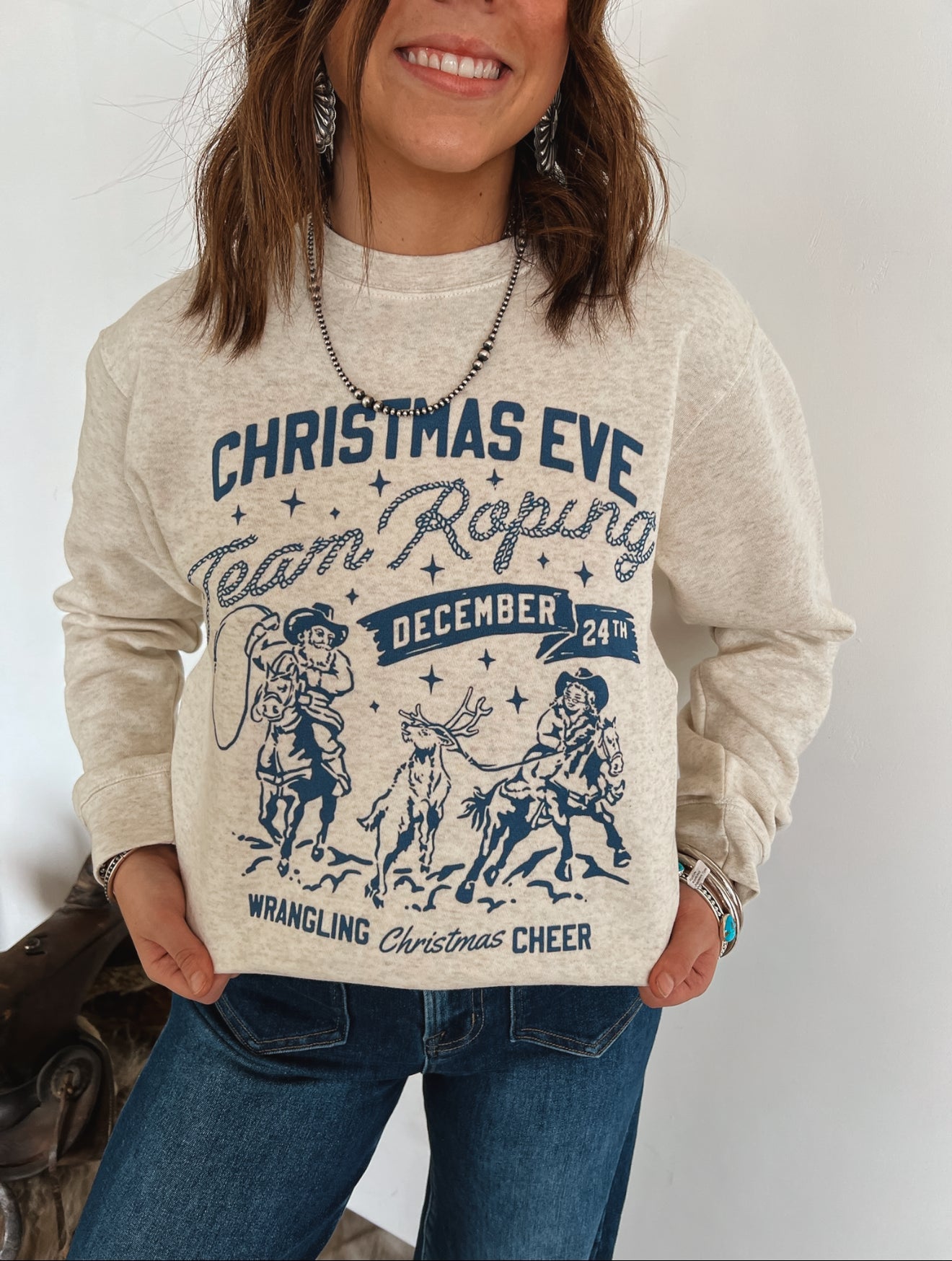 Christmas Eve Team Roping Sweatshirt or Tee (Heather Cream)