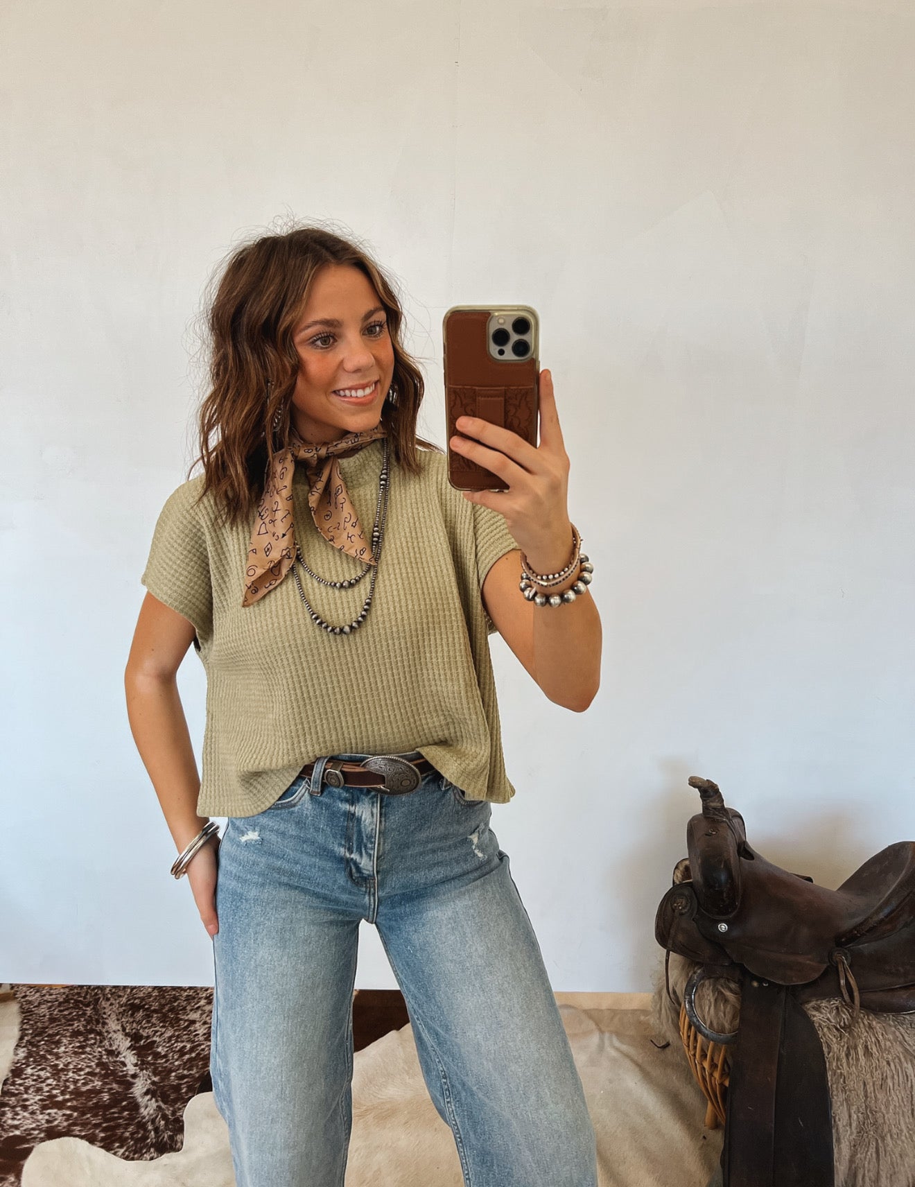 Waffle Knit Mock Neck Top Tops - Sweaters