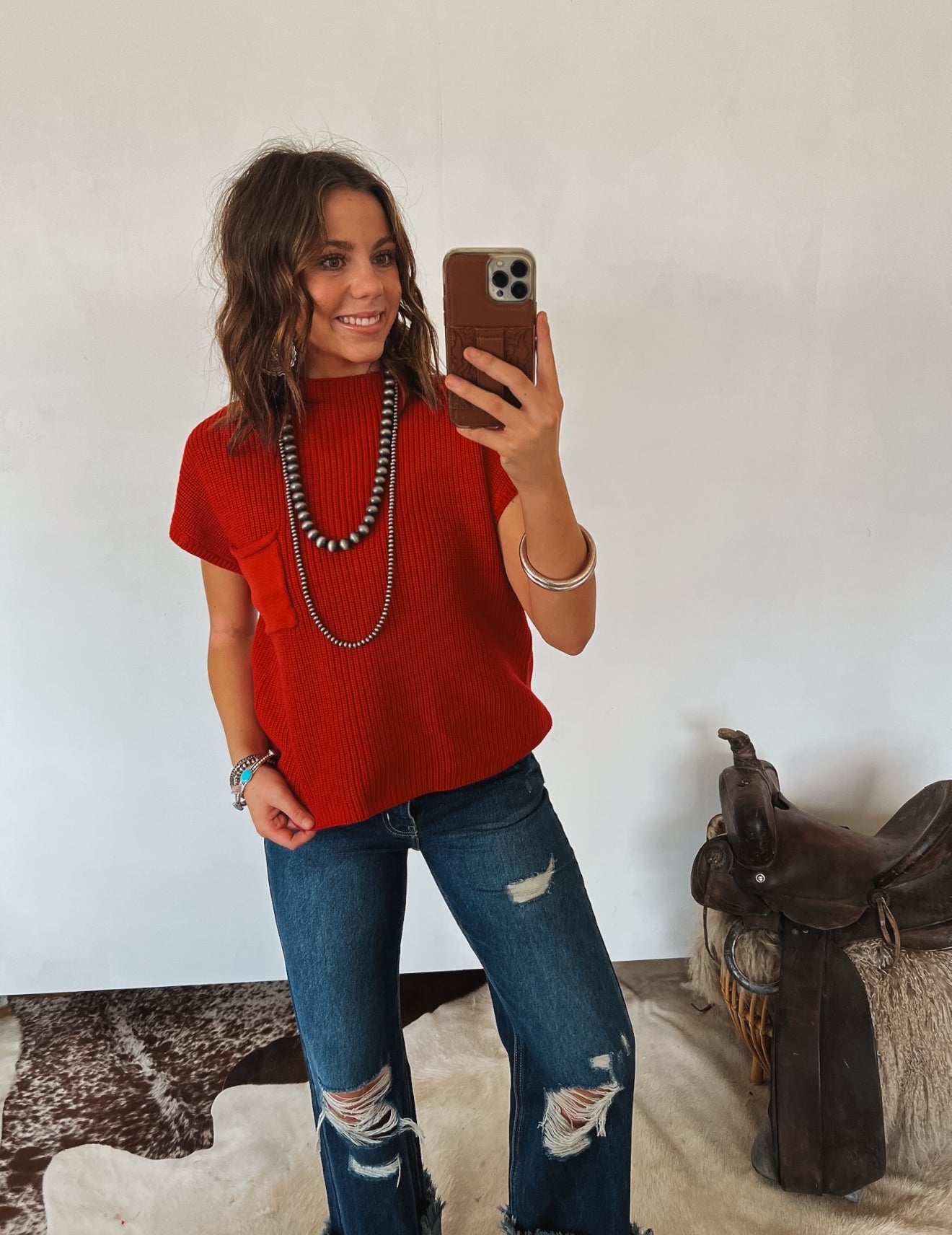 Lasso Knit Sweater Vest (Ruby) Tops - Sweaters