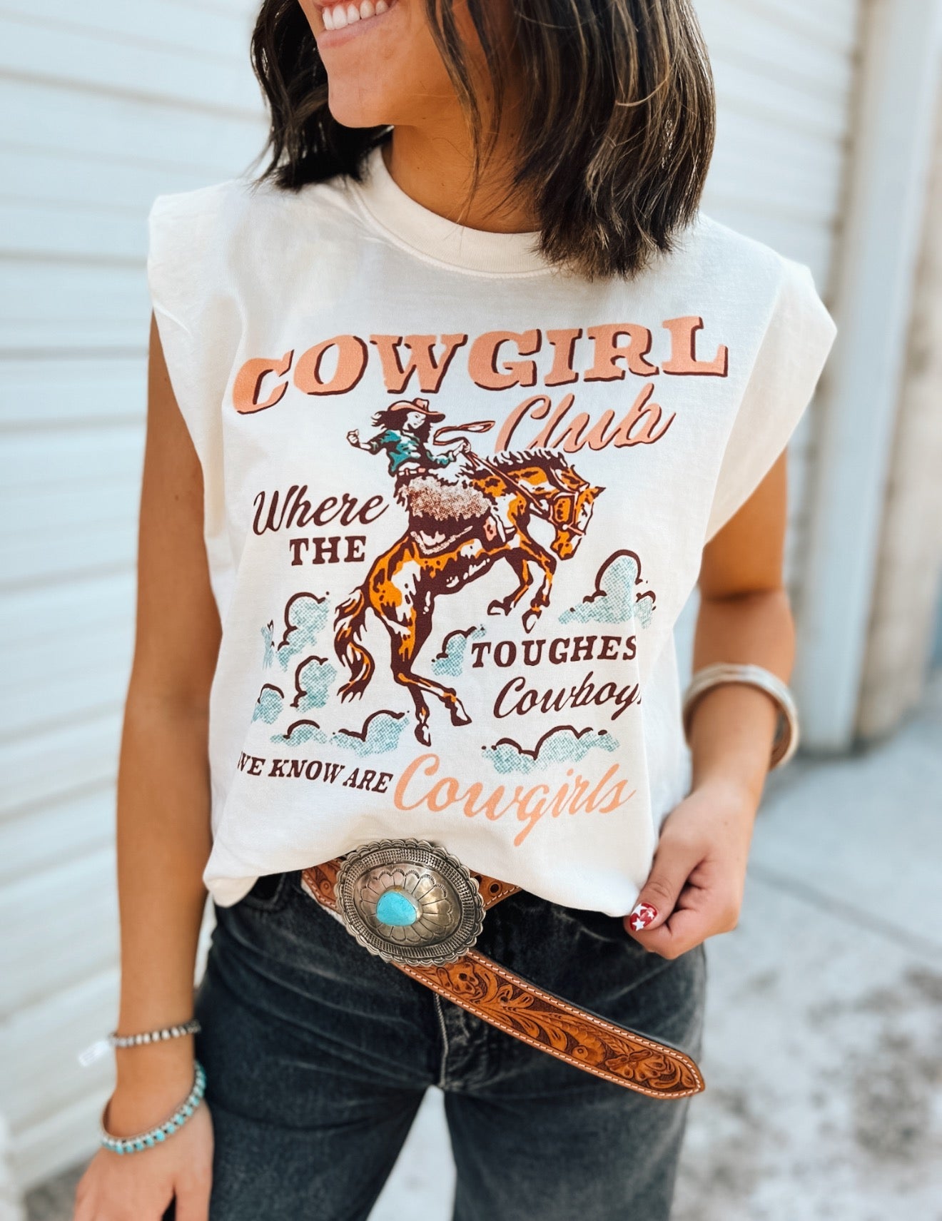 Cowgirl Club Cropped Muscle Tank – Vintage White