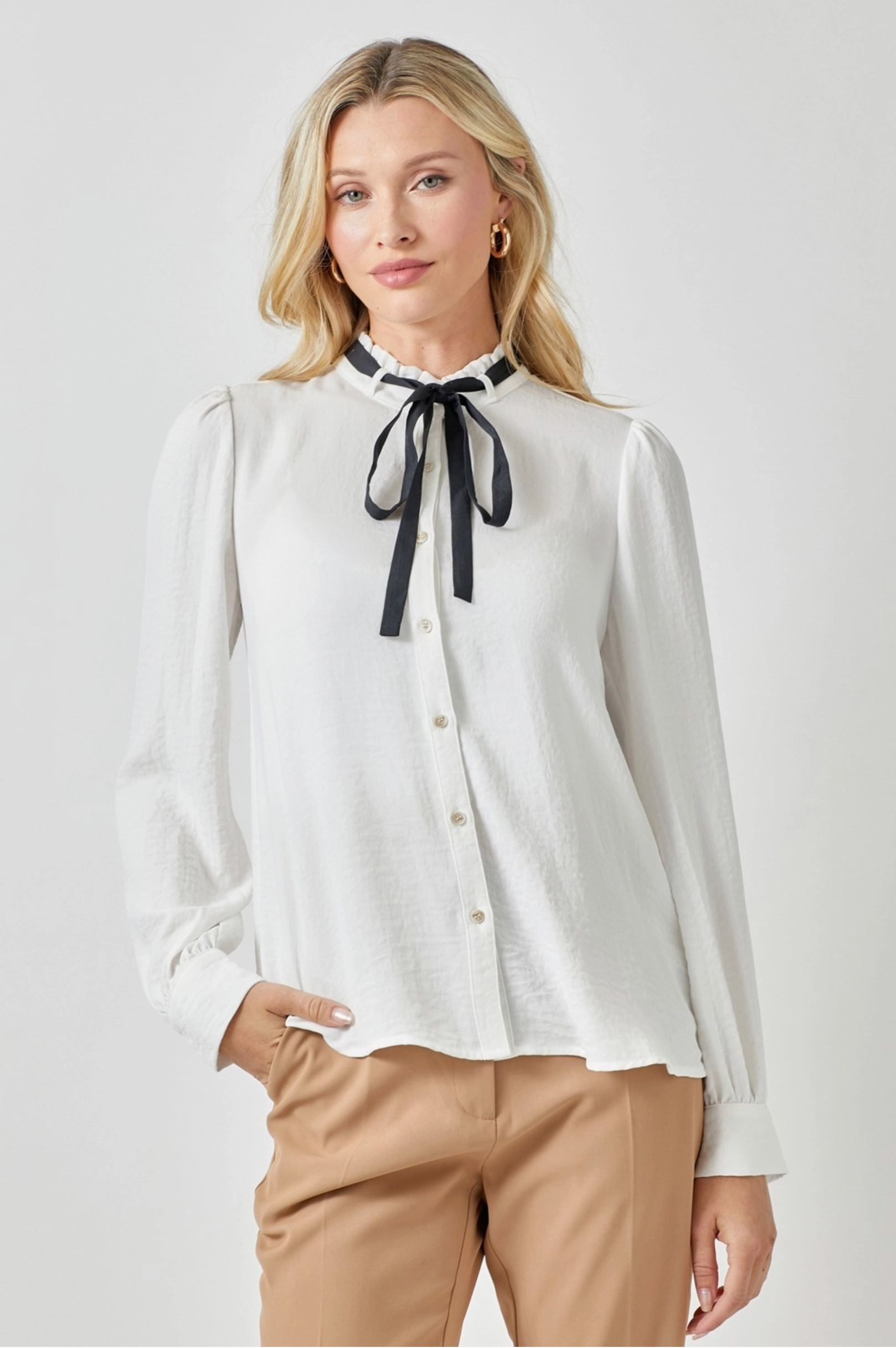 Ruffle and Ribbon Blouse Top