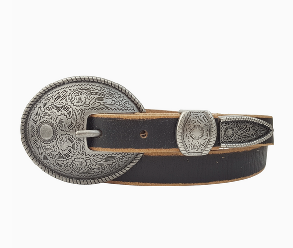 Oval Leather Vintage Belt (Black/Silver) – theFRINGEDpineapple display picture 1