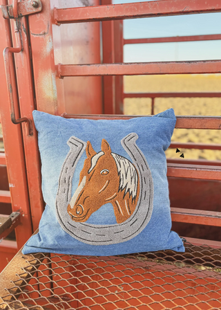 Denim Darlin' Horse Shoe Pillow Cover