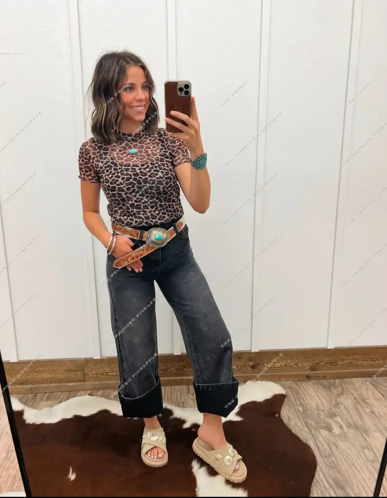 Back to Leopard Mesh Top