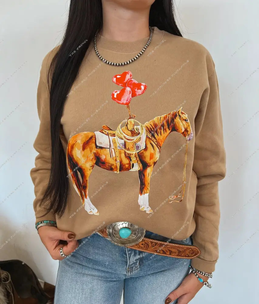 Balloon Horse Valentines Sweatshirt or Tee (Mocha)