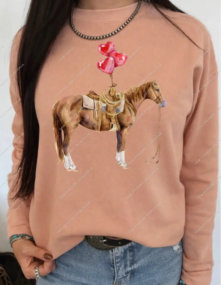 Balloon Horse Valentines Sweatshirt or Tee (pink)