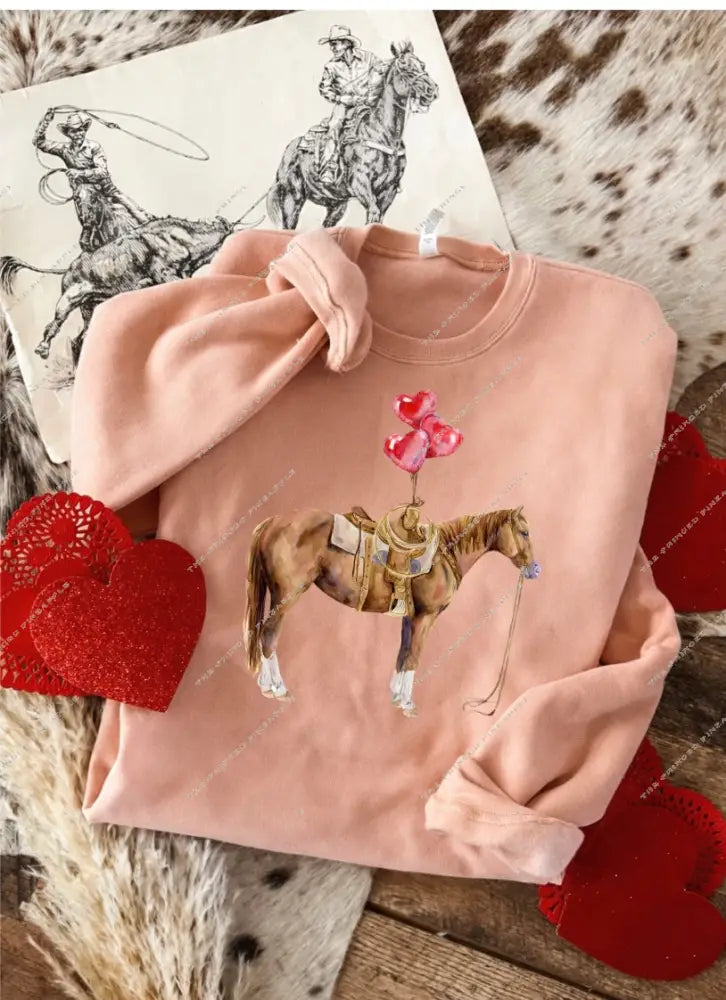 Balloon Horse Valentines Sweatshirt or Tee (pink)