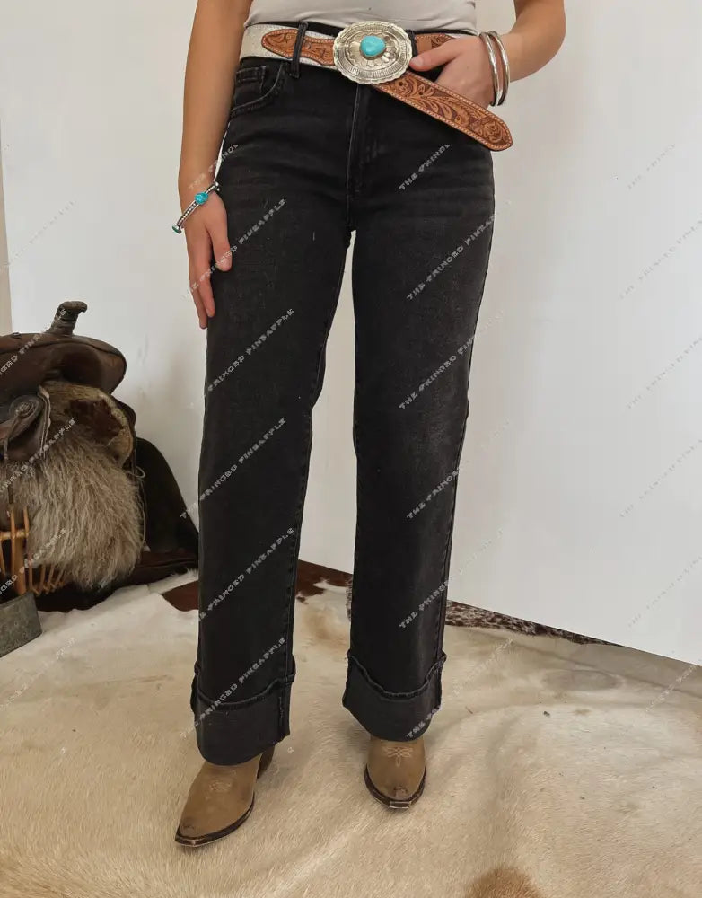 Black Canyon Wide Leg Cuffed Denim (P854)