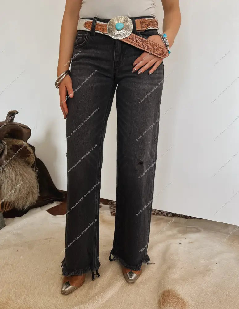 Black Mid Rise Wide Leg Denim (7320)