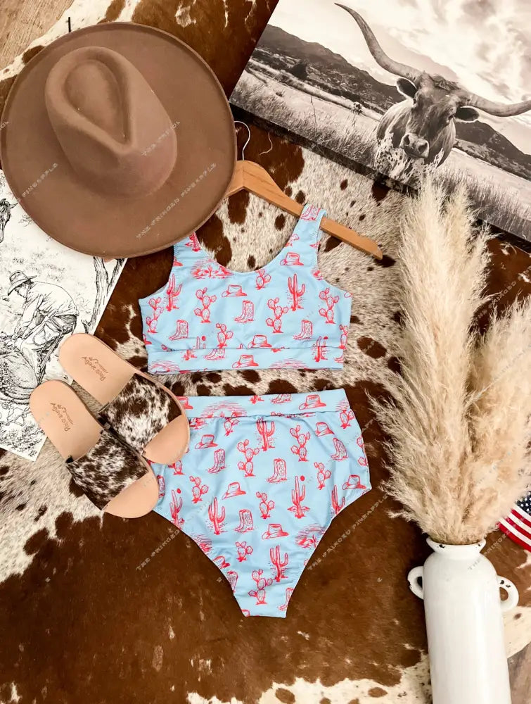 Blue Desert Boots High Waisted Swimsuit (womens)(final sale) 2XL