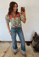 Blue Skies Buckin’ Bronc Embroidered Blouse