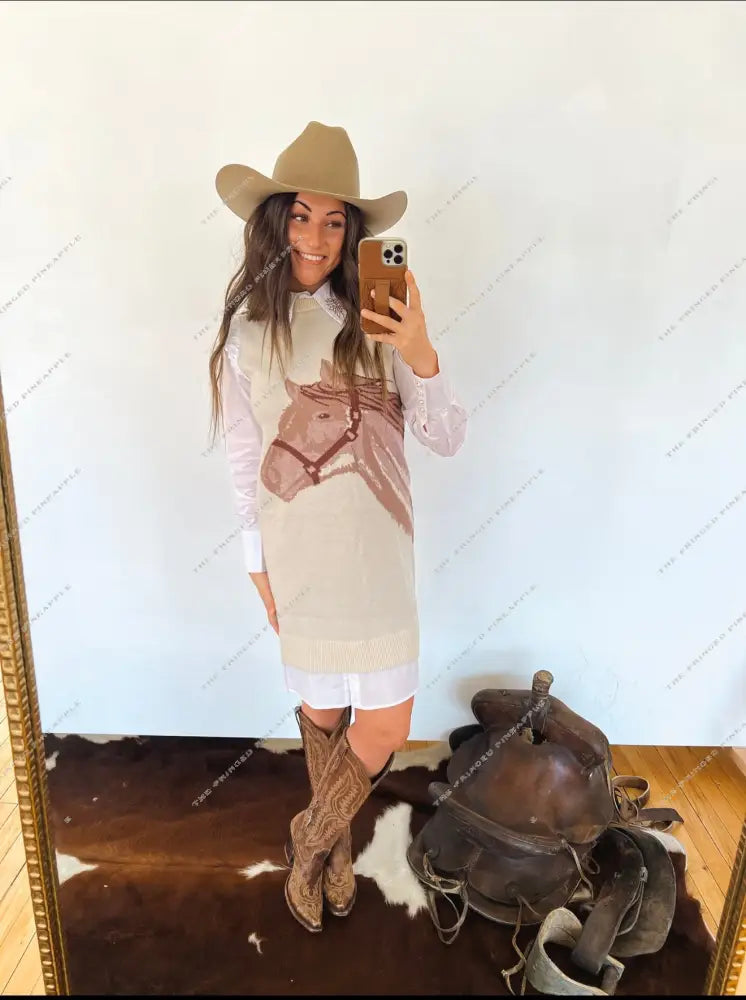 Bootstitch Pony Sweater Dress (Tan)