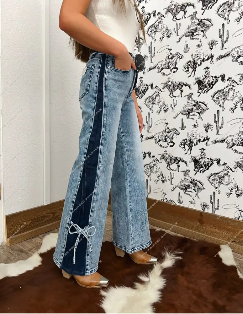 Bow Babe Wide Leg Contrast Denim (8124)