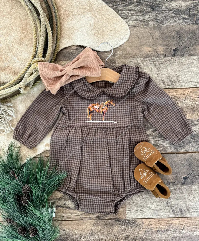 Brown Plaid Flannel Romper