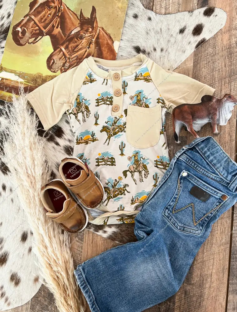 Buckaroo Bronc Button Short Sleeve Onesie 4T