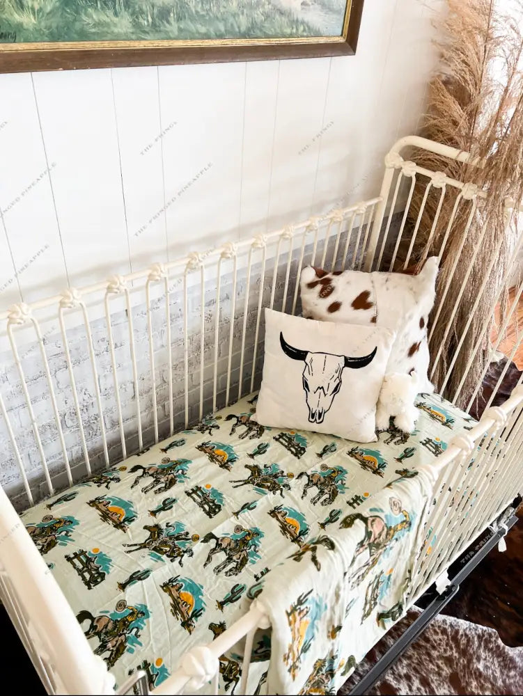 Buckaroo Ranch Bronc Cowgirl Fitted Crib Sheet 2.0