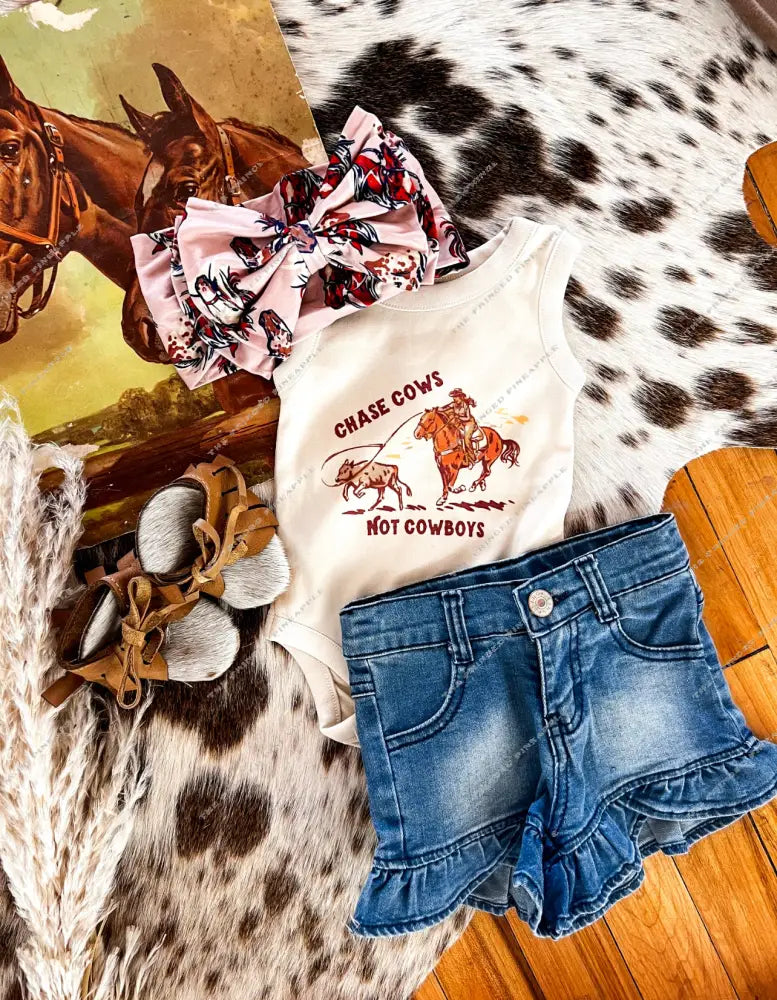 Chase Cows Not Cowboys Onesie Tank (little kid)natural)