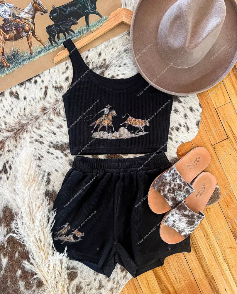 Cody Roper Retro Set Black: Ribbed Western Style