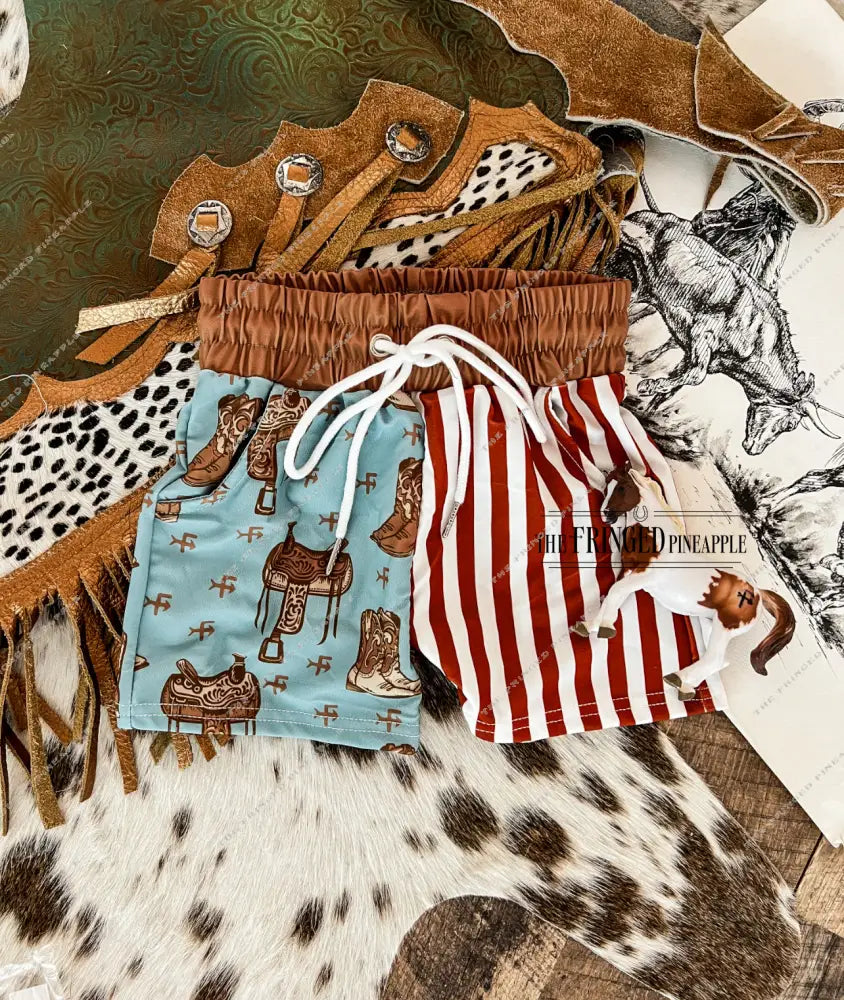 Color Block Saddle Up Blue Swim Trunks (little kid)