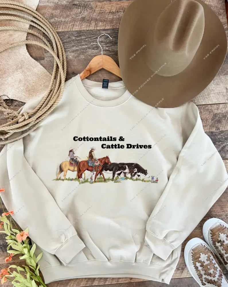 Cottontails & Cattle Drives Easter Design Tee Or Sweatshirt - No Words (Cream) - Adult