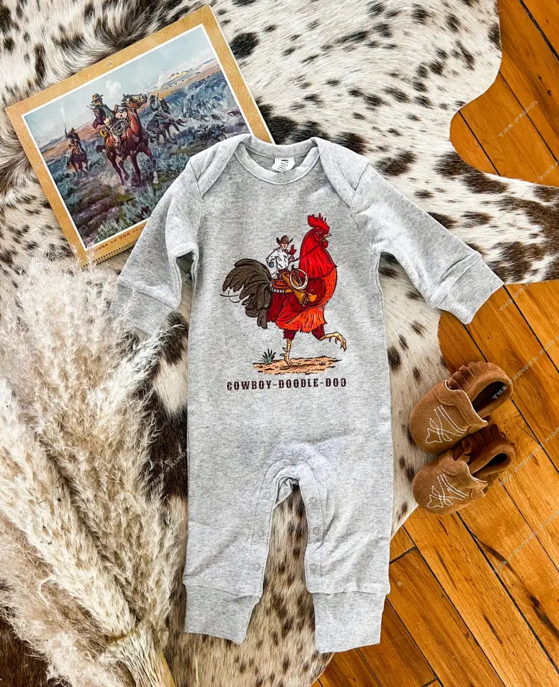 Cowboy-Doodle-Doo (grey) (Organic One-piece Long Onesie)
